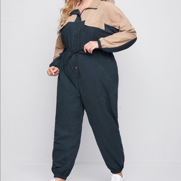 Plus size color block jumpsuit